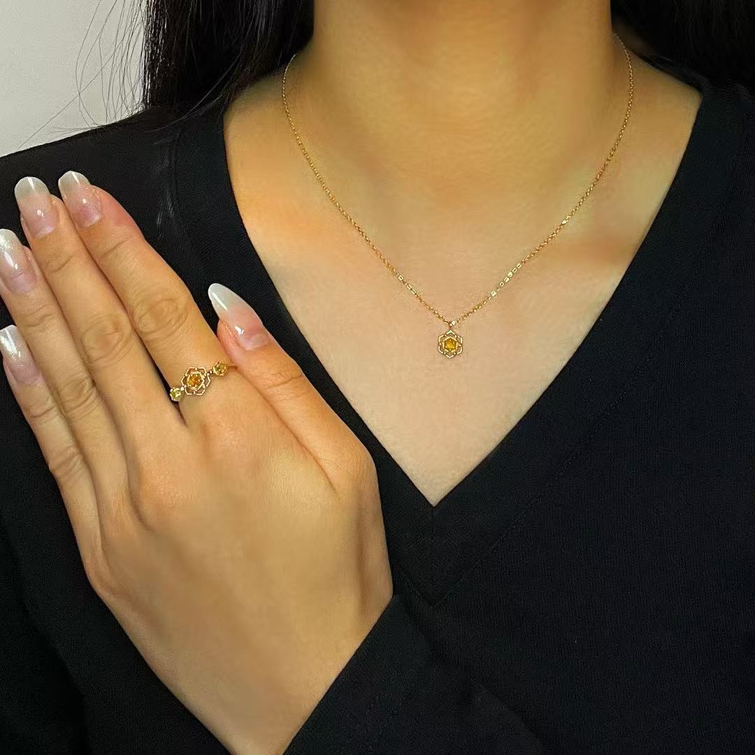Bijoux-Collier Citrine – Éclat Jardin d’Or, Argent Plaqué Or