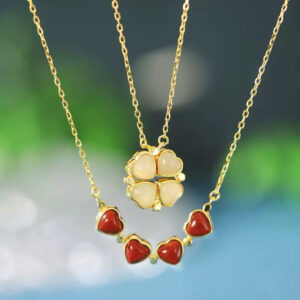 Collier Jade ou Agate Rouge – Chance d’Amour, , Argent Plaqué Or photo review