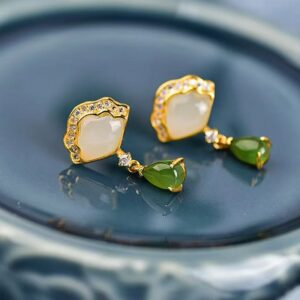 Boucles d'Oreilles Jade – Cœur de Nacre, Argent Plaqué Or photo review