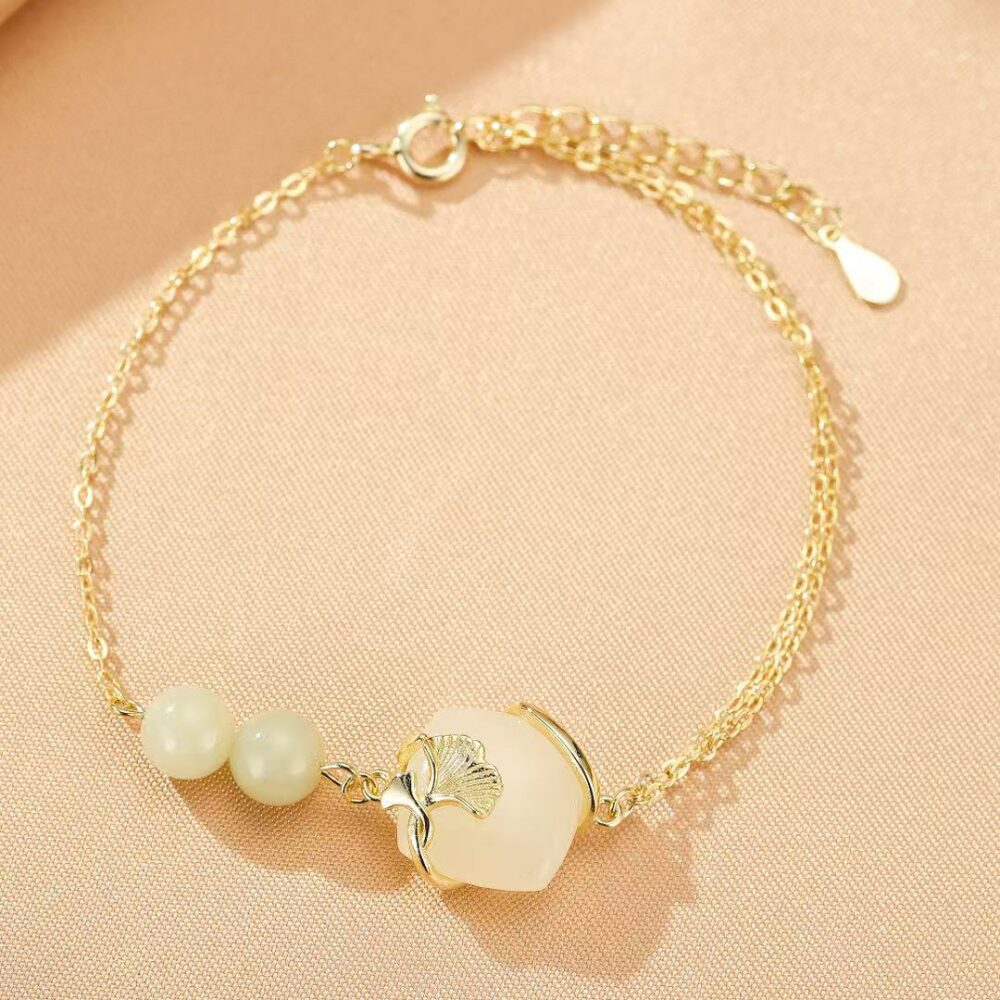 Bracelet Jade – Éveil du Cœur, Argent Plaqué Or