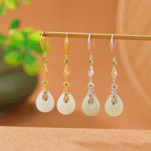 Boucles d’Oreilles Pendantes Jade – Gloire Impériale, Argent Plaqué Or photo review