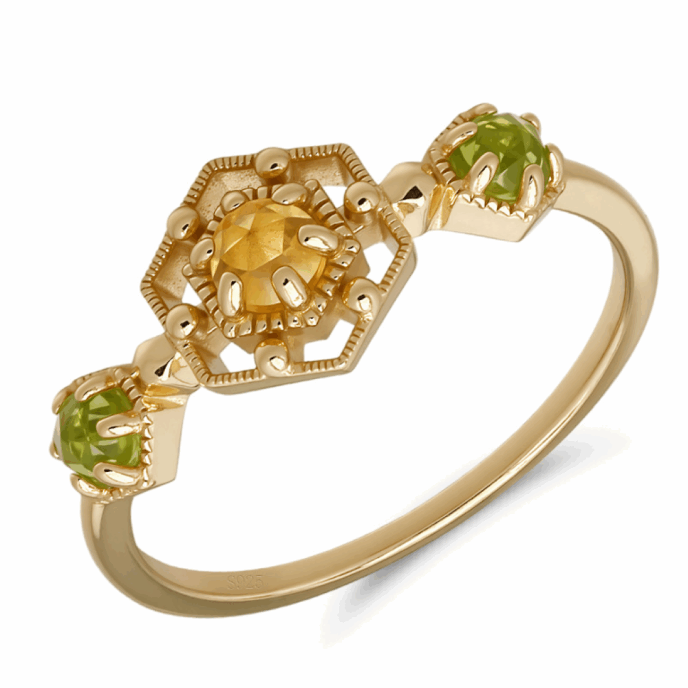 Bijoux-Bague Citrine et Péridot – Éclat Jardin d’Or, Argent Plaqué Or