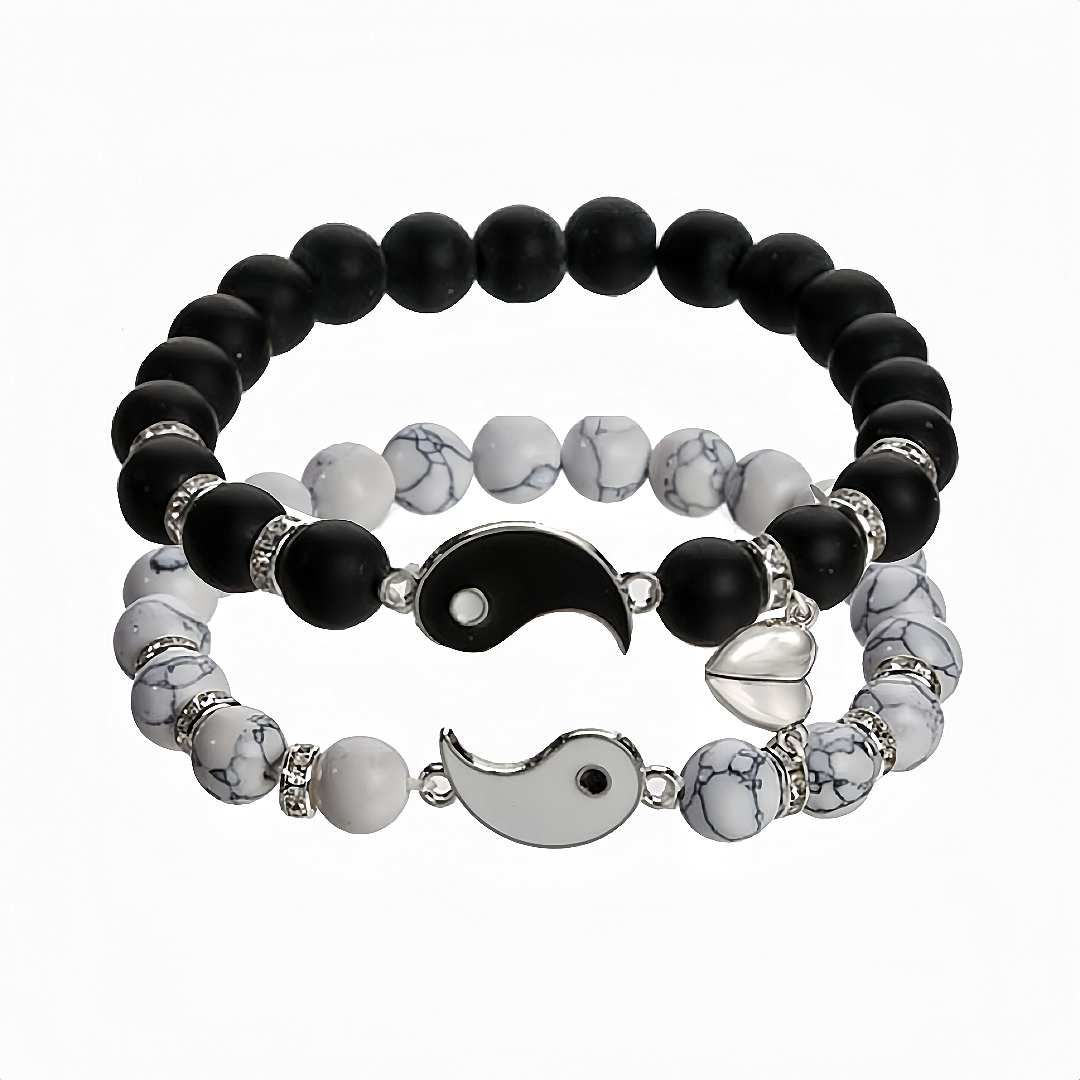 Bracelet Pierre de Lave et Howlite Couple – Yin et Yang