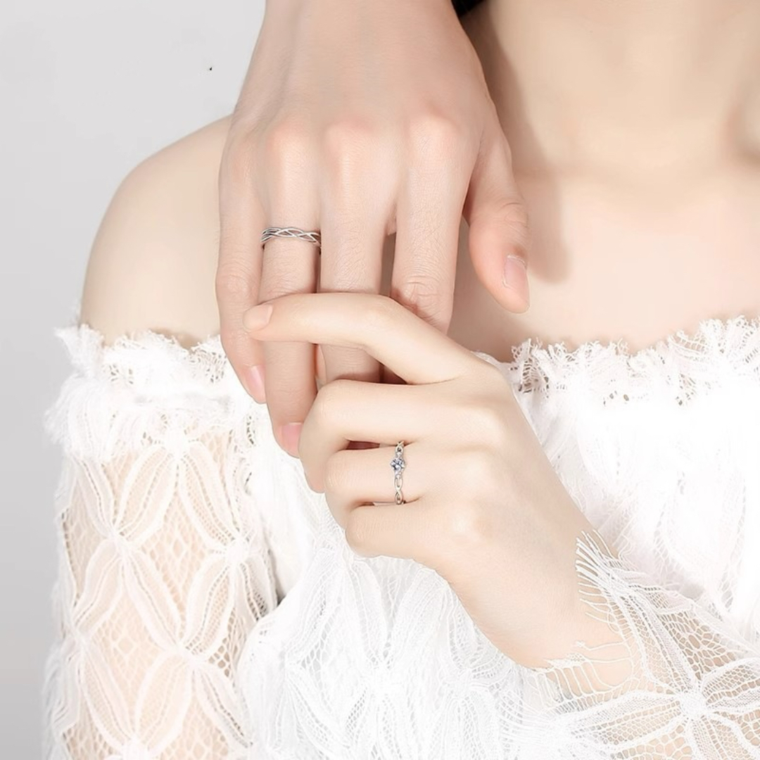 Bague Pierre de Lune Couple – Lien Éternel, Argent