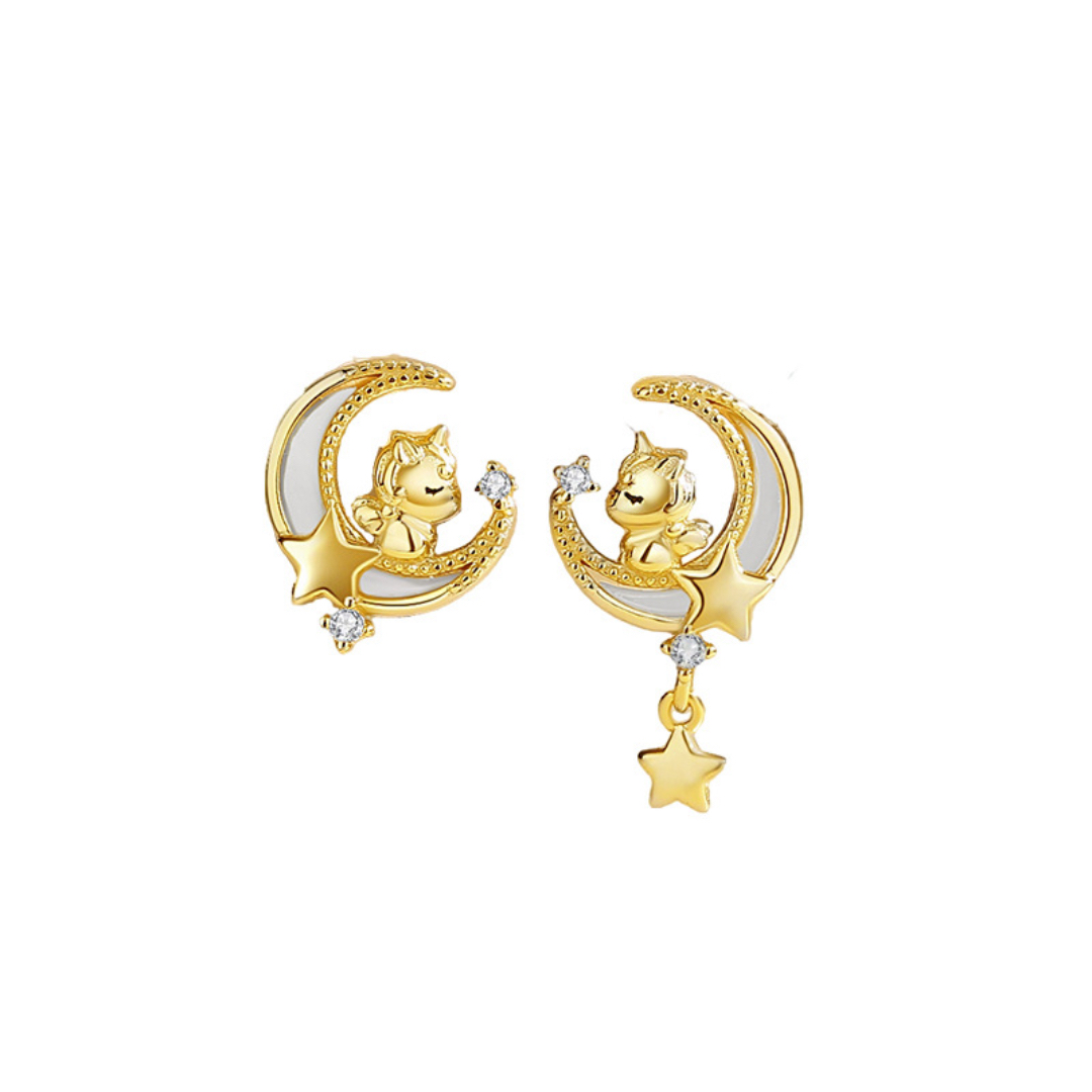 Bijoux-Boucles d’oreilles Cheval – Rêve Étoilé, Argent Plaqué Or