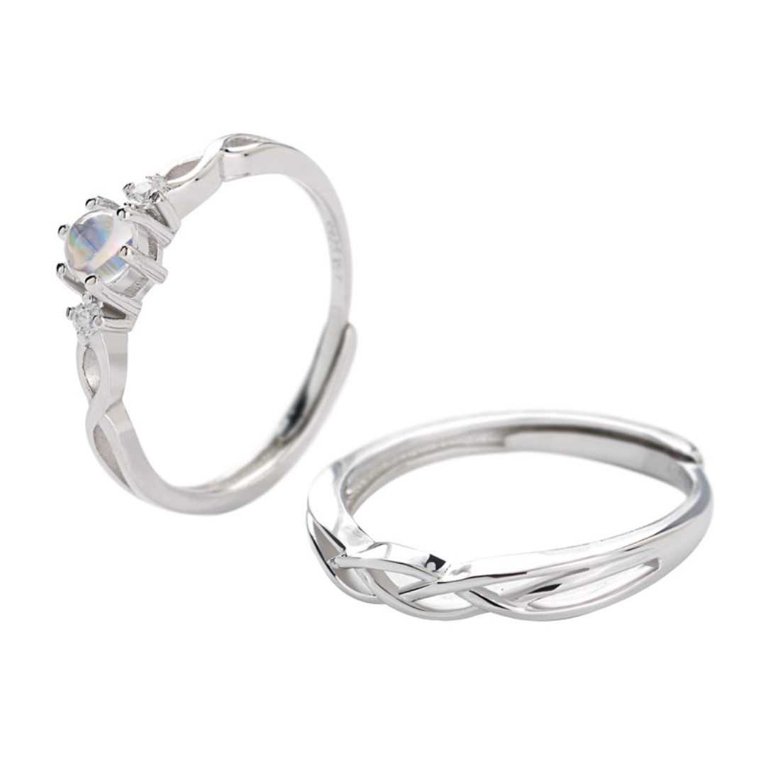Bague Pierre de Lune Couple – Lien Éternel, Argent