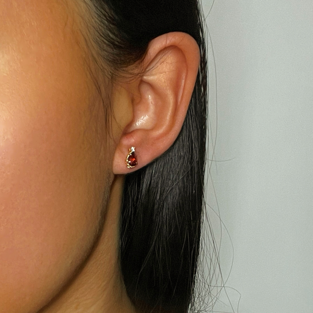 Boucles d’oreilles Grenat – Goutte de Feu, Argent Plaqué Or