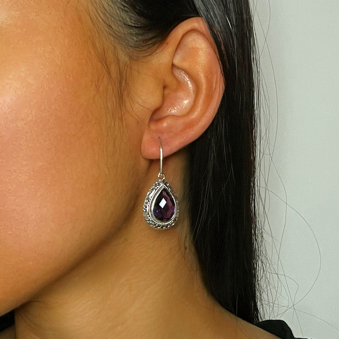 Boucles d’oreilles Améthyste – Gouttes d’Héritage, Argent