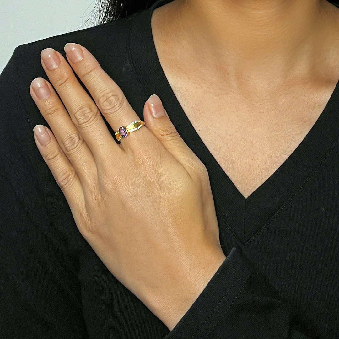 Bague Grenat/Améthyste – Courbe d'Éclat, Argent Plaqué Or