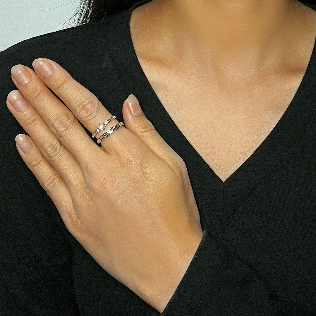 Bague Pierre de Lune Couple – Lien Éternel, Argent