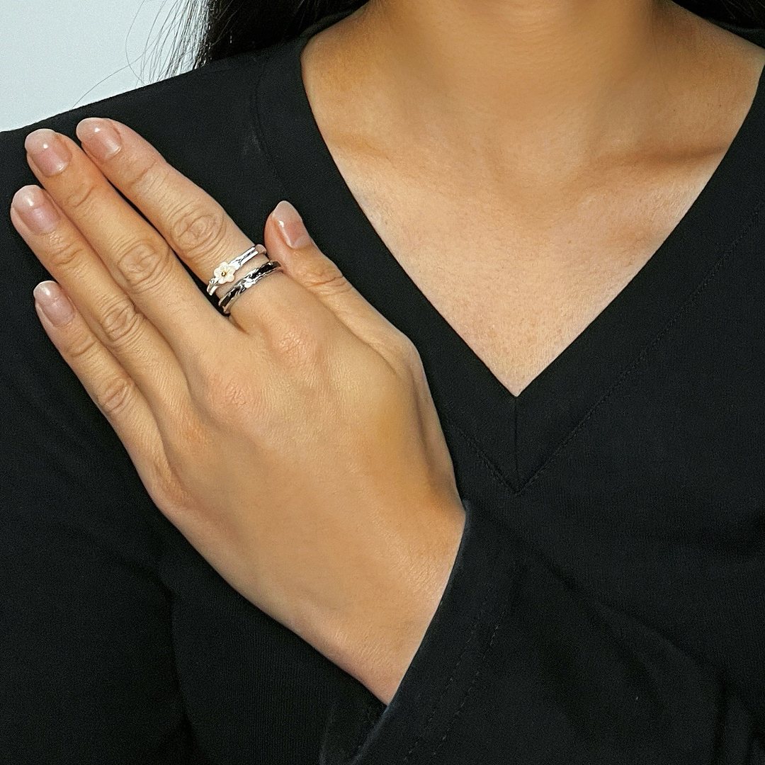 Bague Couple – Fleur et Feuille, Argent