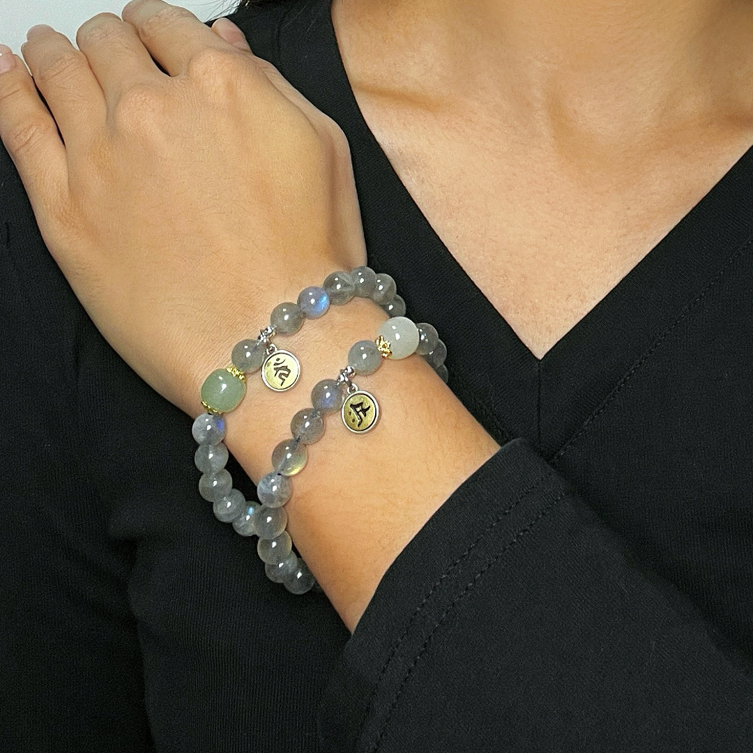 Bracelet Jade et Labradorite Cheval/Coq – Protection Céleste