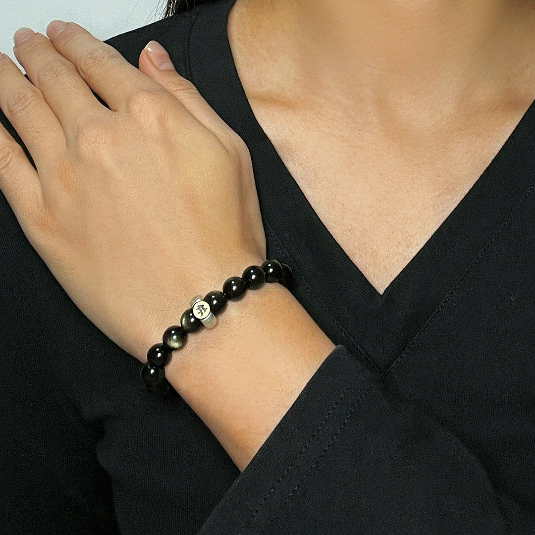 Bracelet Obsidienne Cheval/Coq – Force Intérieure, Argent