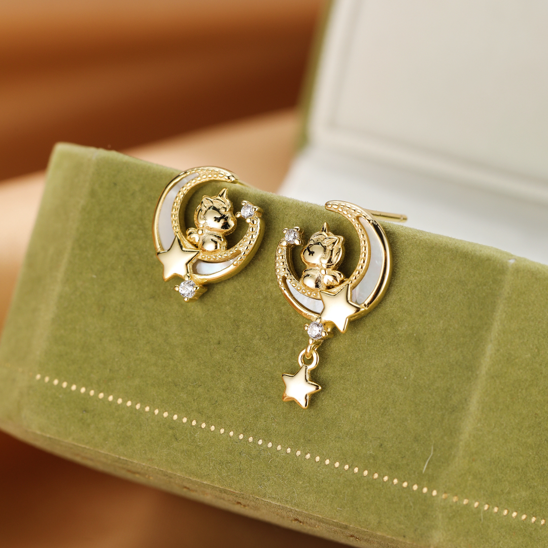 Bijoux-Boucles d’oreilles Cheval – Rêve Étoilé, Argent Plaqué Or