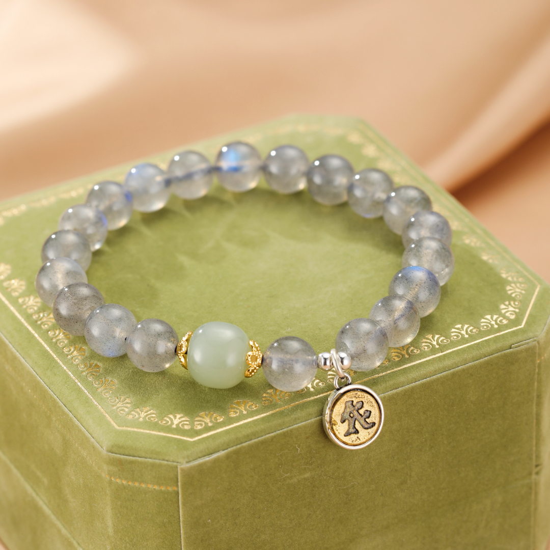 Bracelet Jade et Labradorite Cheval/Coq – Protection Céleste