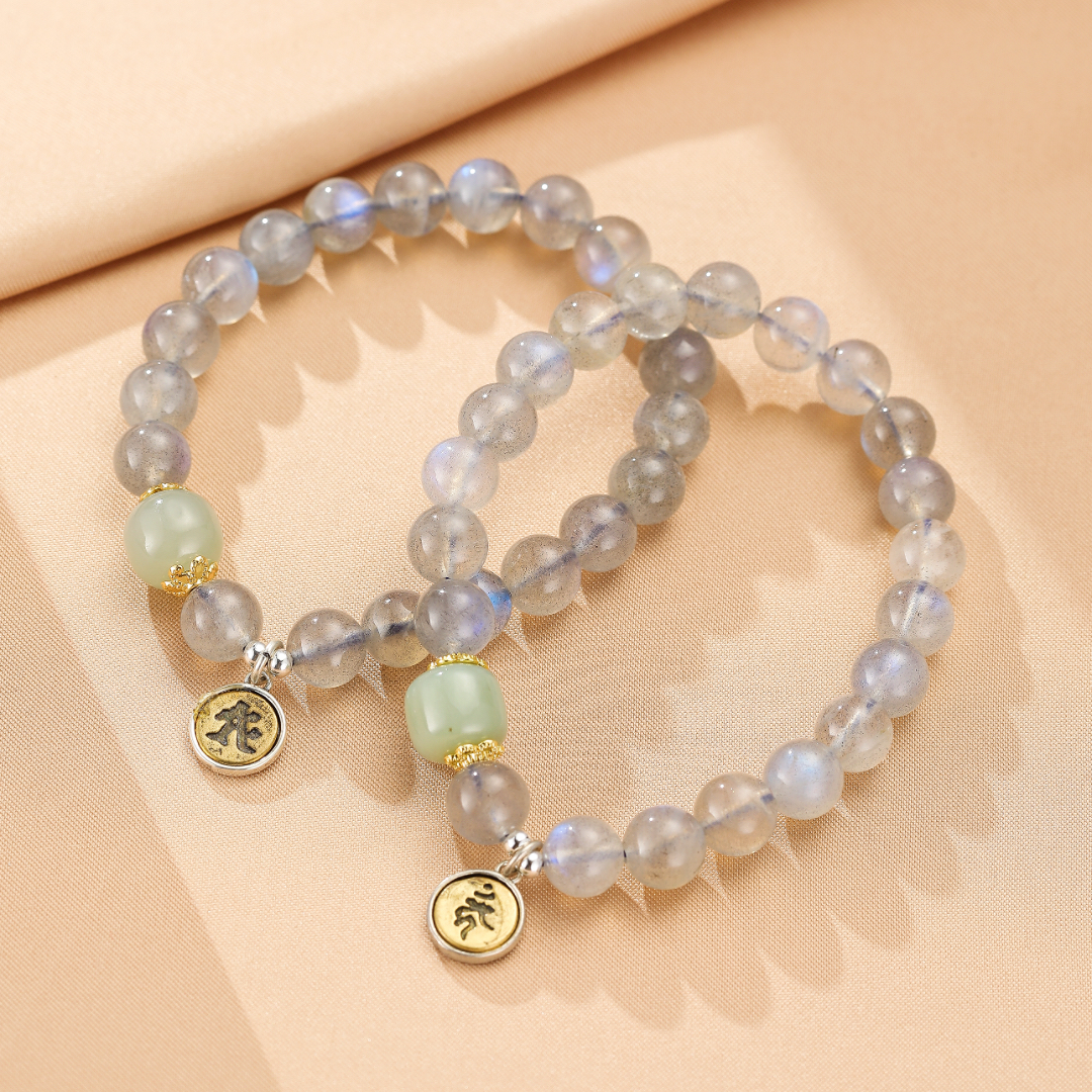 Bracelet Jade et Labradorite Cheval/Coq – Protection Céleste