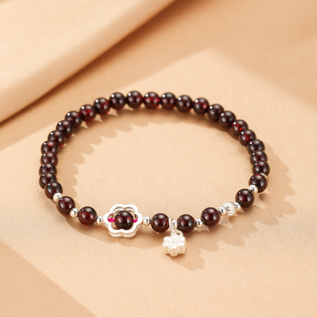 Bracelet Grenat – Fleur d’Harmonie, Argent