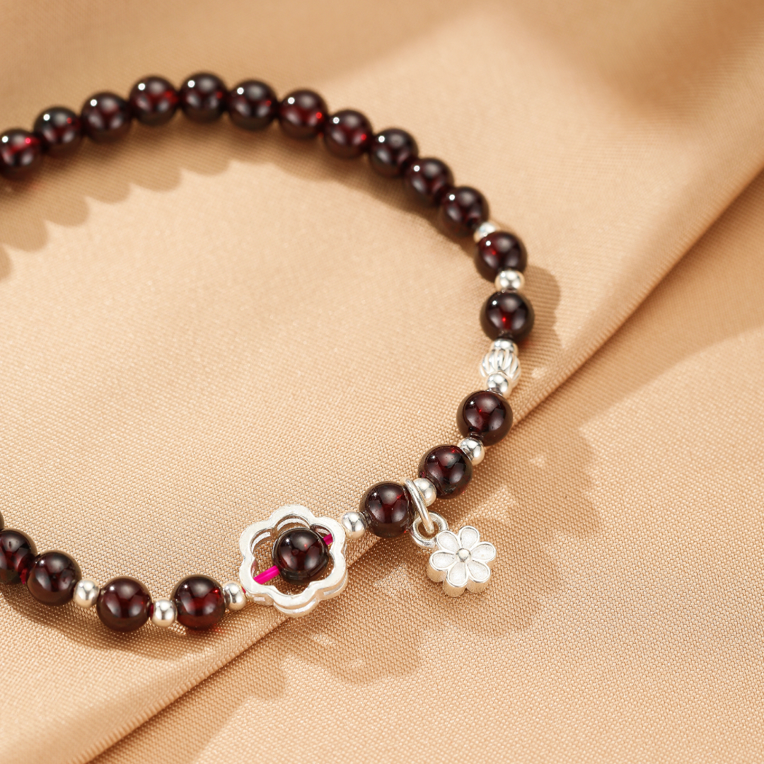 Bracelet Grenat – Fleur d’Harmonie, Argent