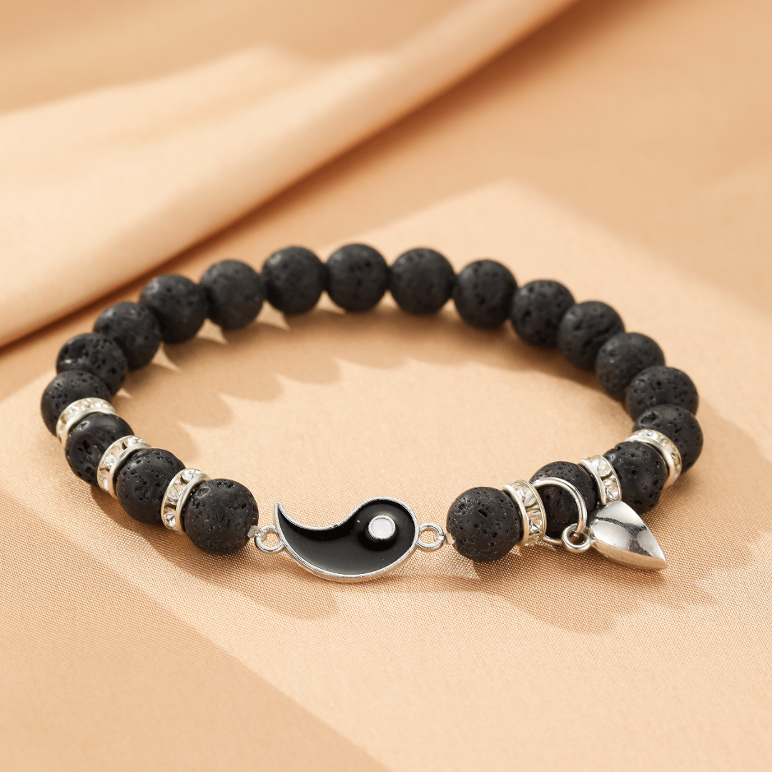 Bracelet Pierre de Lave et Howlite Couple – Yin et Yang