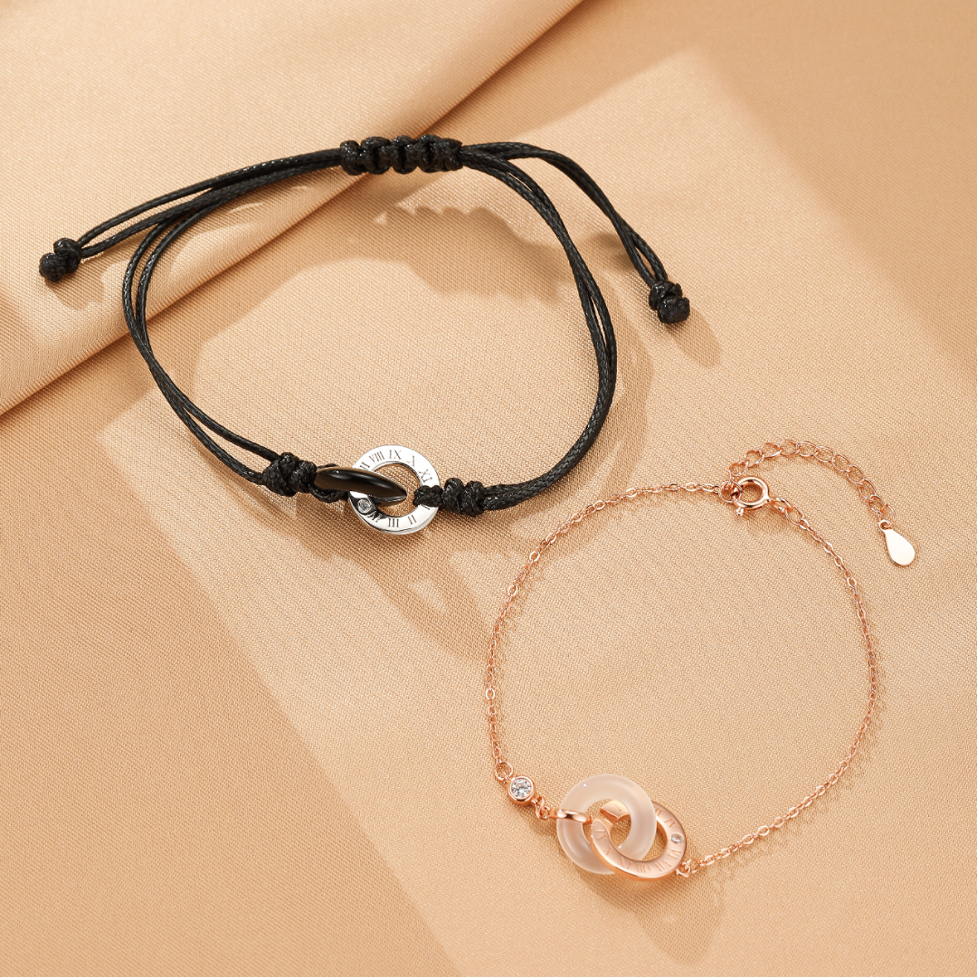 Bracelet Obsidienne et Calcédoine Couple – Temps Liés, Argent