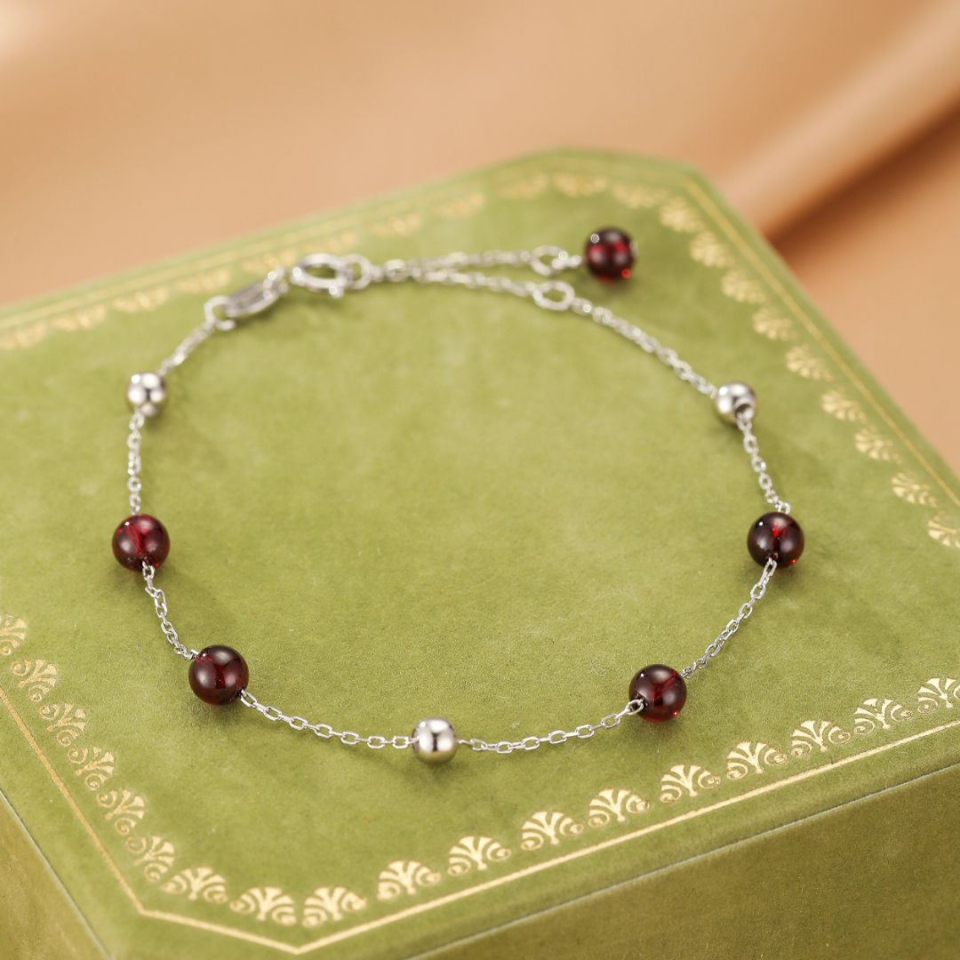 Bracelet Grenat – Perles Célestes, Argent