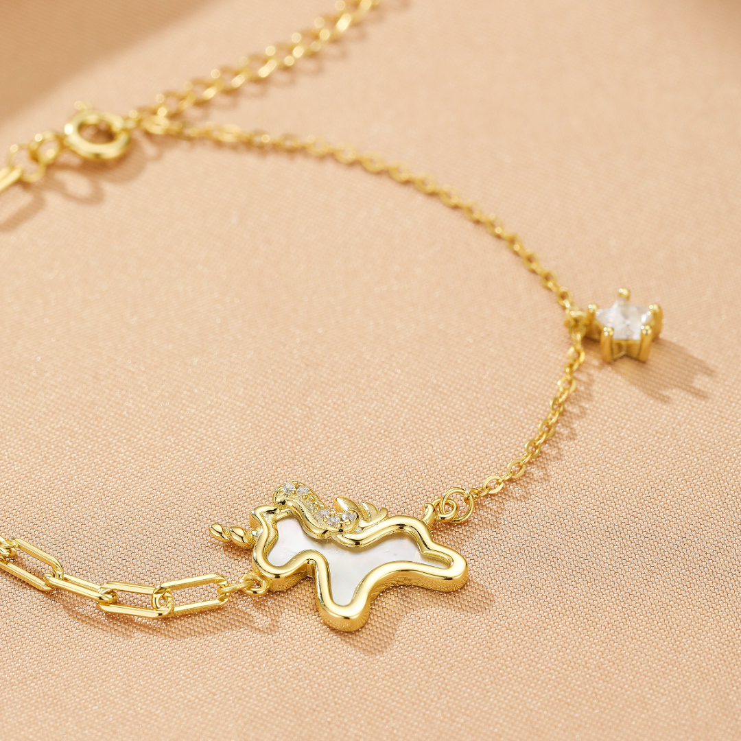 Bracelet Cheval – Liberté Étoilée, Argent Plaqué Or