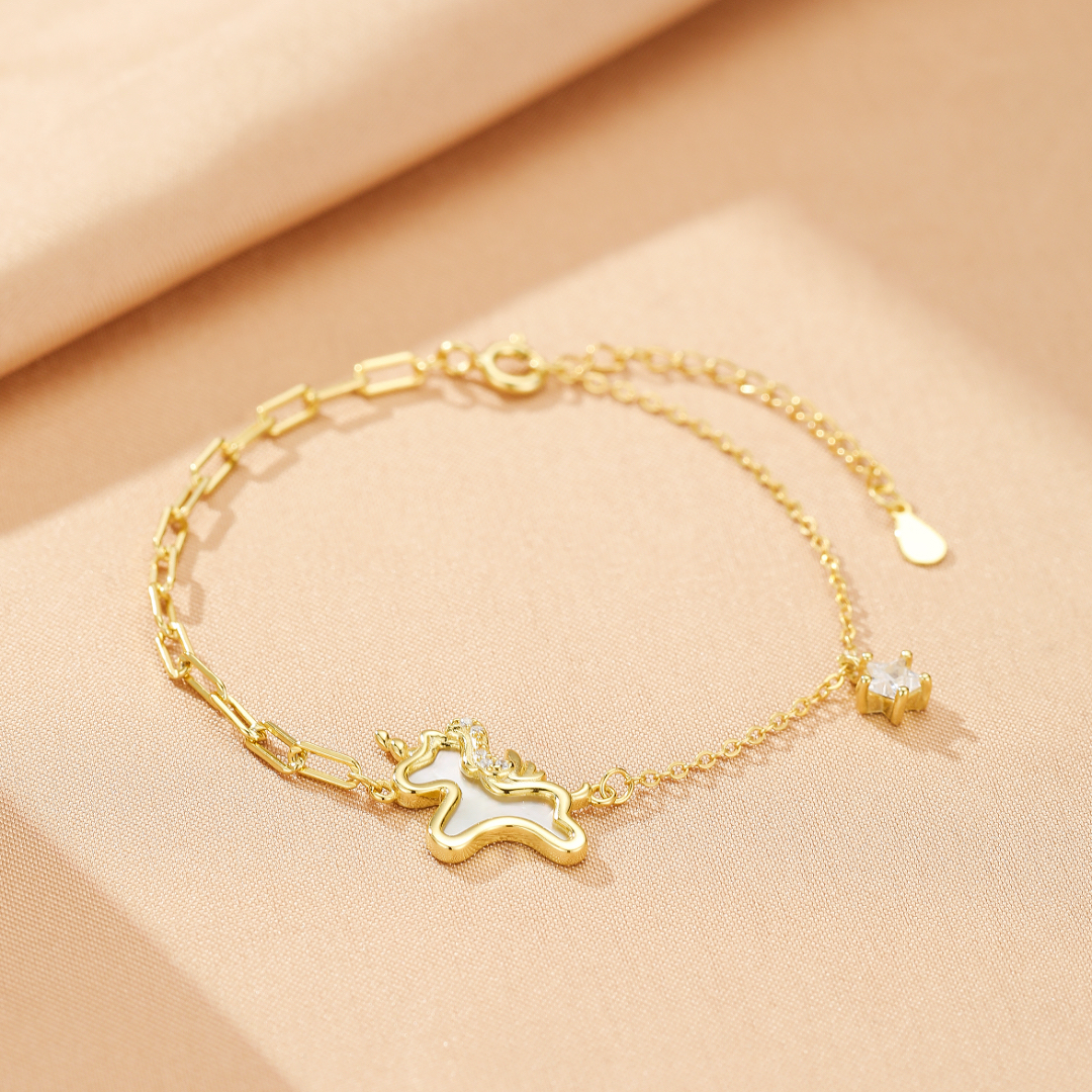 Bracelet Cheval – Liberté Étoilée, Argent Plaqué Or