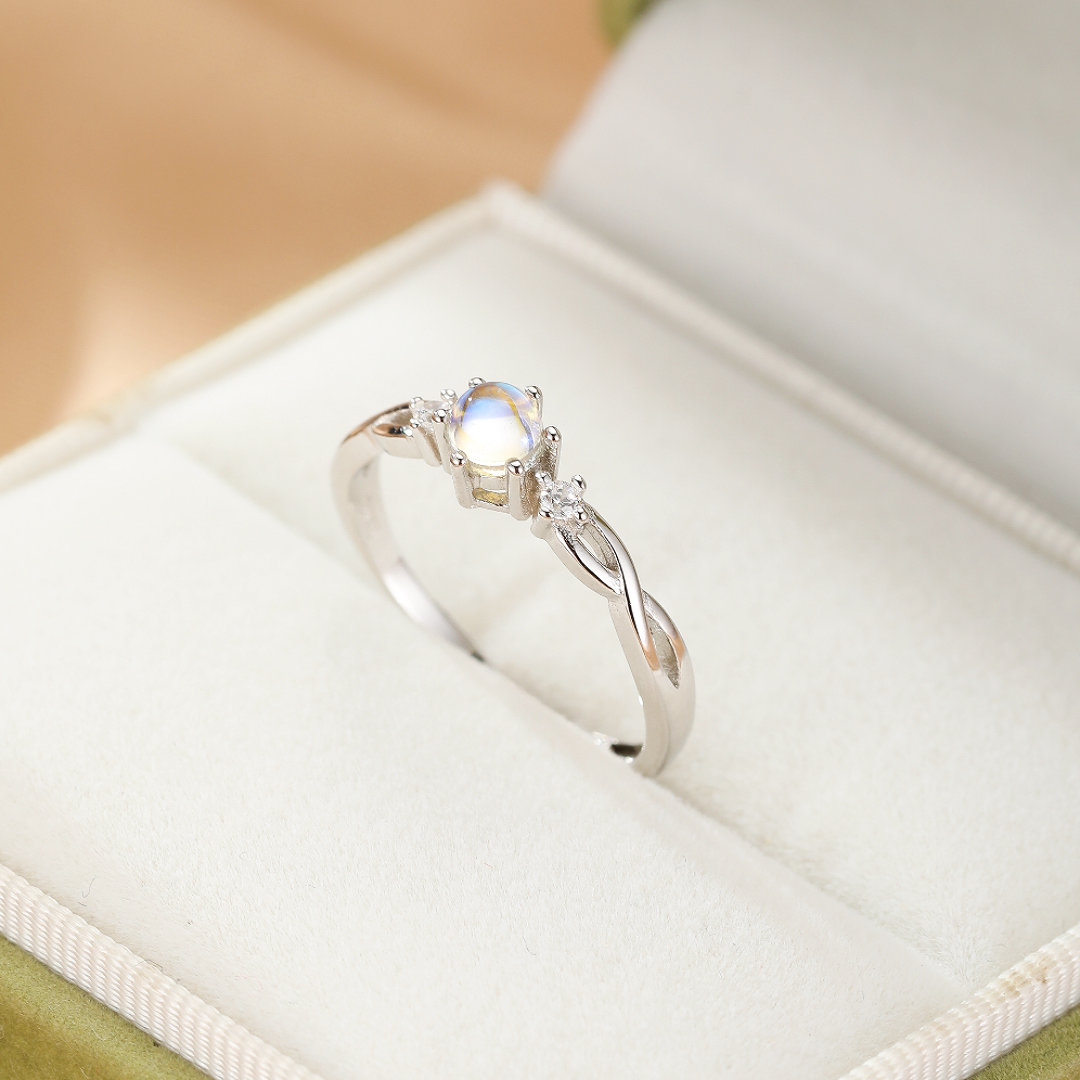 Bague Pierre de Lune Couple – Lien Éternel, Argent
