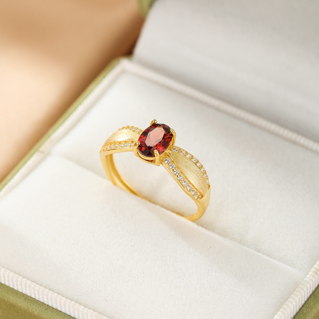 Bague Grenat/Améthyste – Courbe d'Éclat, Argent Plaqué Or