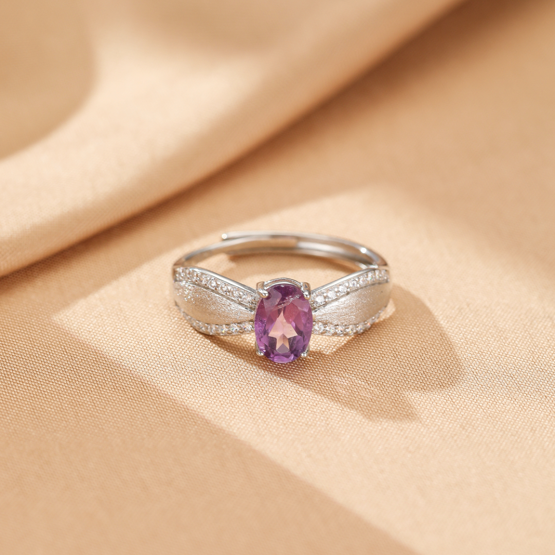 Bague Grenat/Améthyste – Courbe d'Éclat, Argent Plaqué Or