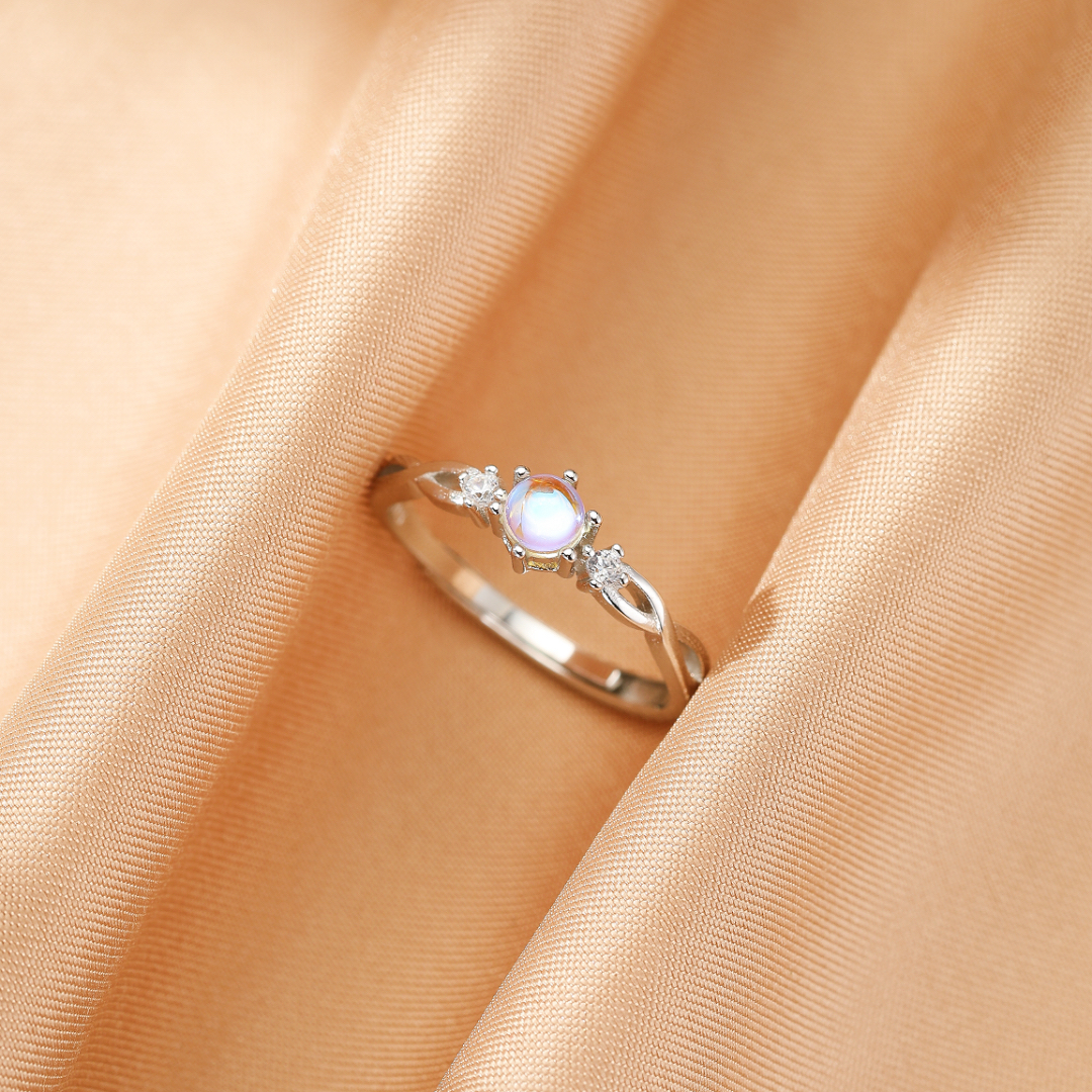 Bague Pierre de Lune Couple – Lien Éternel, Argent