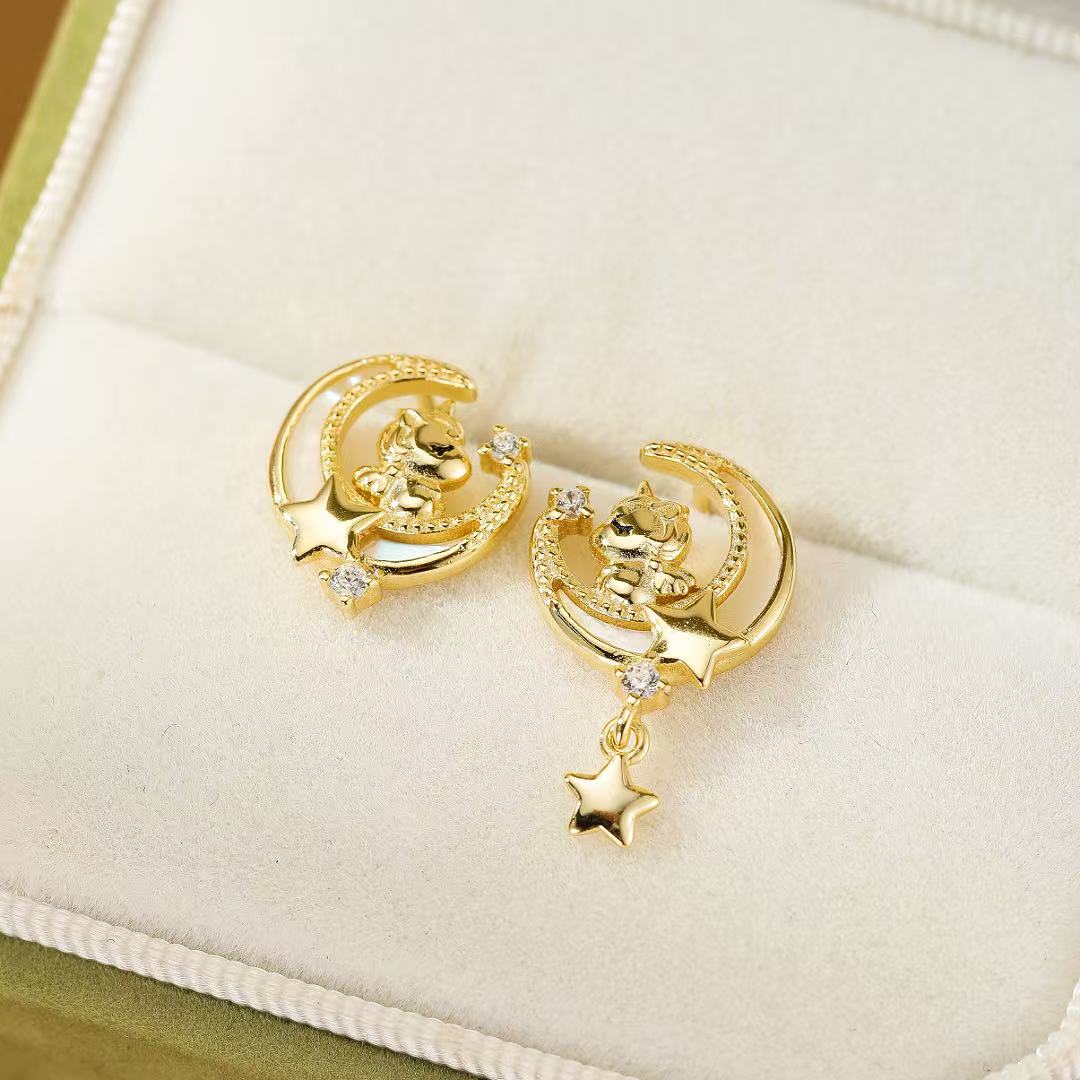 Bijoux-Boucles d’oreilles Cheval – Rêve Étoilé, Argent Plaqué Or