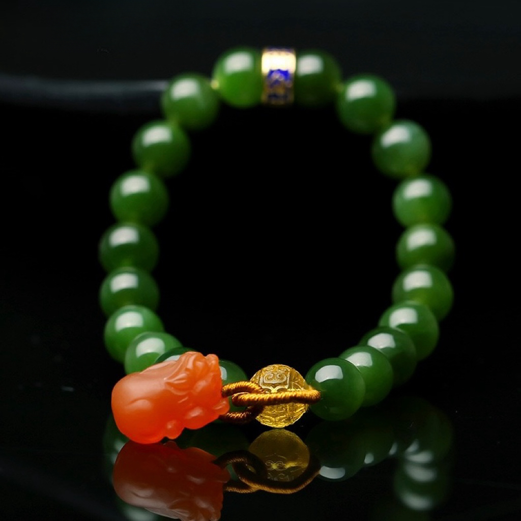 Bracelet Pixiu Jade Néphrite et Agate – Talisman de Fortune