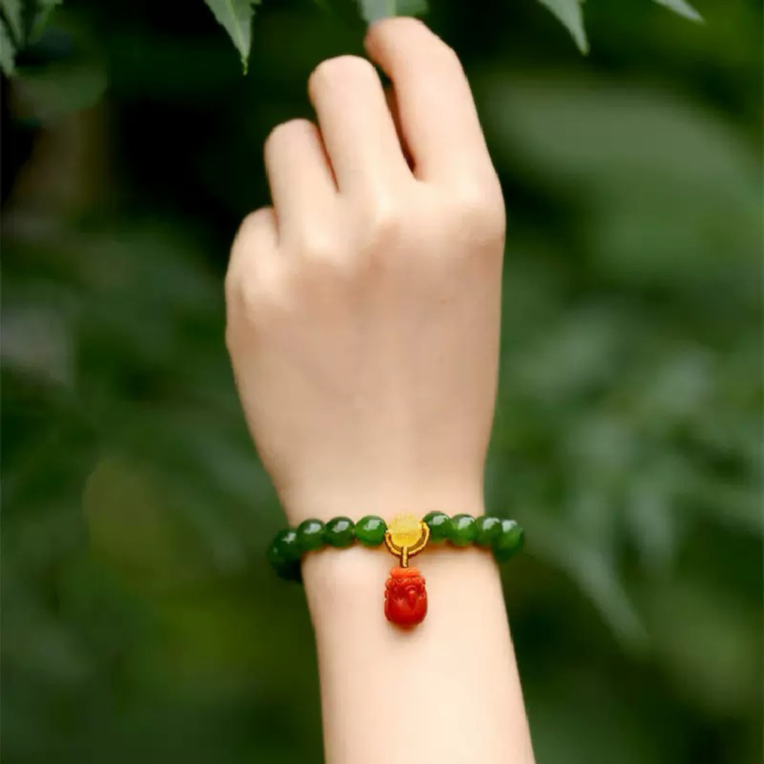 Bracelet Pixiu Jade Néphrite et Agate – Talisman de Fortune