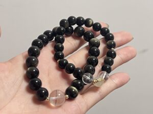 Bracelet Couple en Obsidienne Dorée – Fusion, Argent Plaqué Or photo review