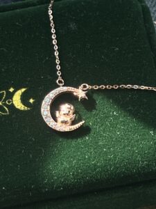 Collier Cheval/Coq Lune – Lune Animale, Argent Plaqué Or Rose photo review
