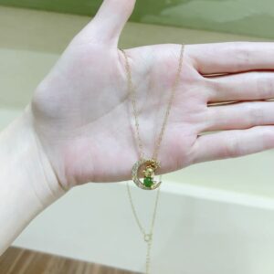 Collier Jade Néphrite Cheval/Coq – Lune Porte-Bonheur, Argent Plaqué Or photo review