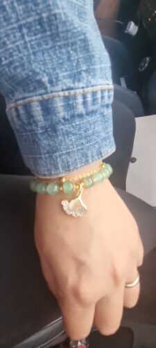 Bracelet Jade – Feuille Ginkgo, Argent Plaqué Or photo review
