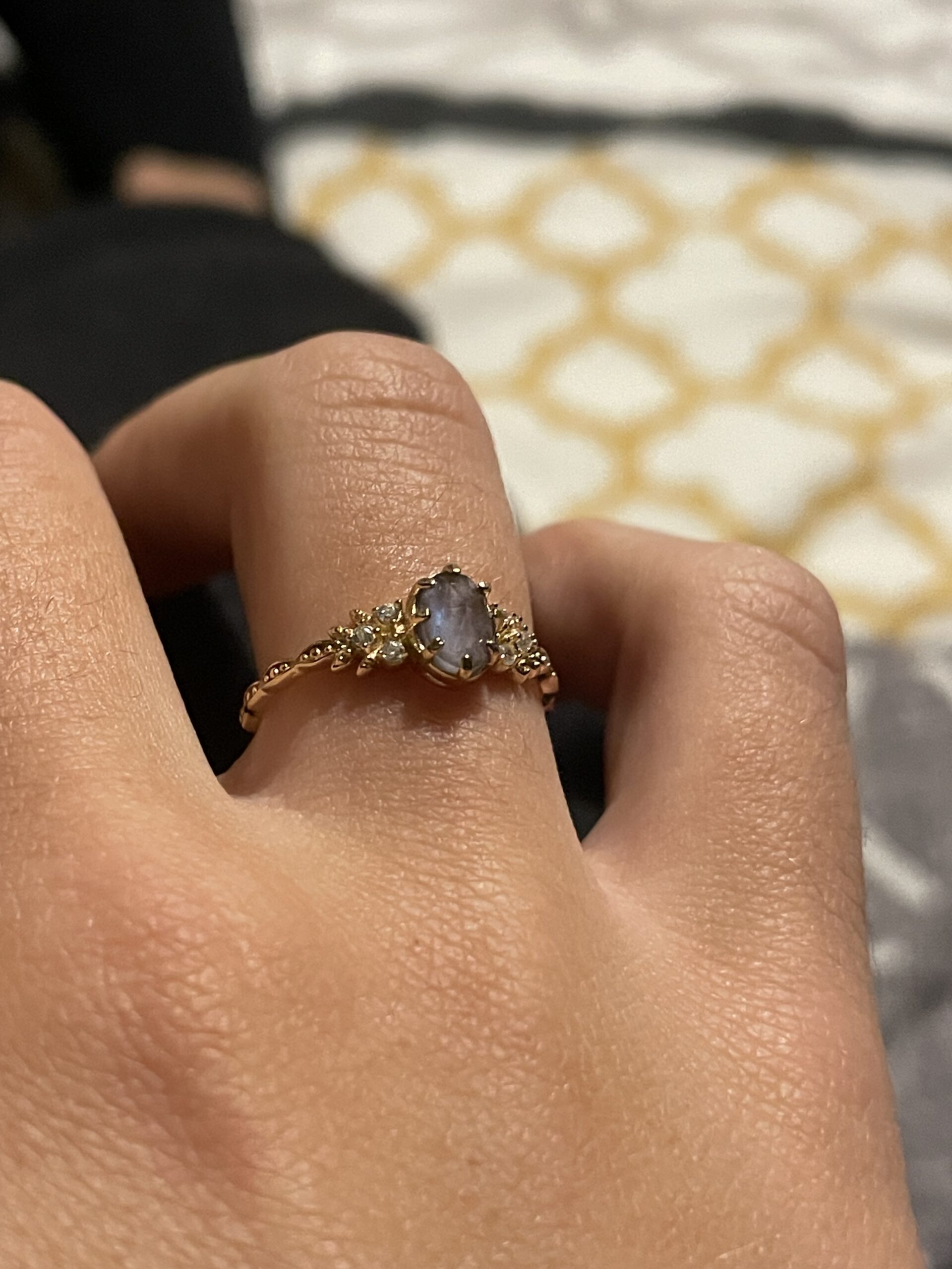 Bague Labradorite et Cordiérite – Apaisement, Argent Doré à l'Or